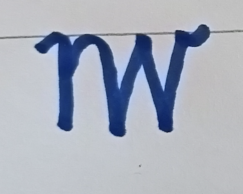 The nw ligature, written by hand: the first stroke of the n, then the n shape running on into the w with a tick